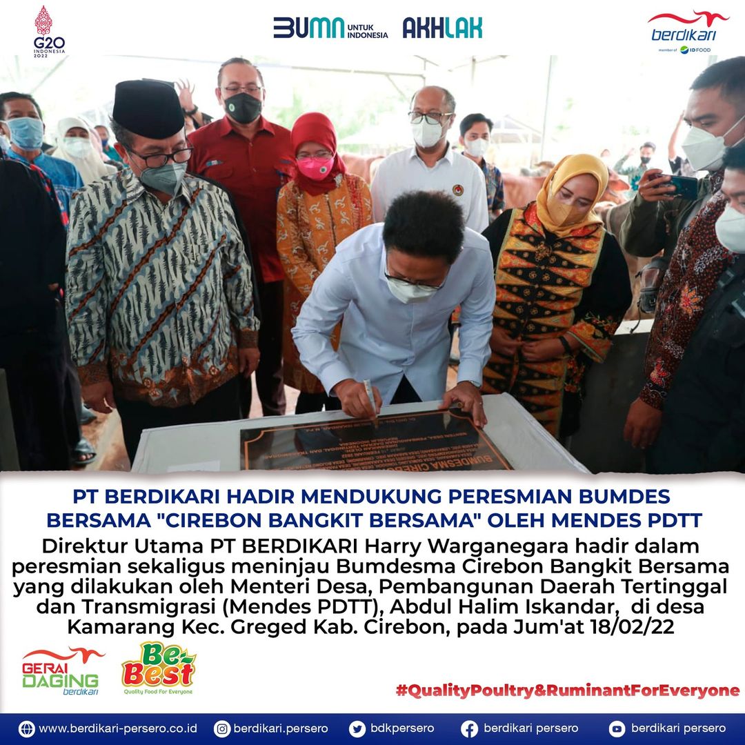 PT Berdikari Hadir Dukung Peresmian BUMDES Bersama “Cirebon Bangkit Bersama” Oleh Mendes PDTT