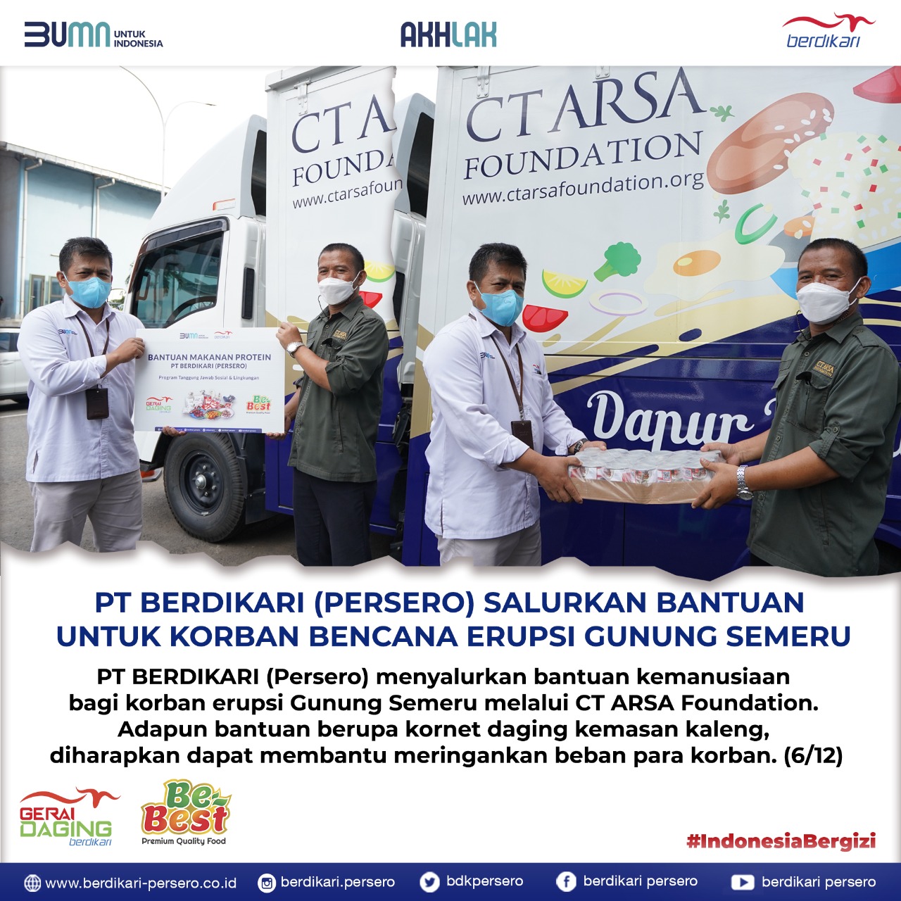 Gandeng CT Arsa, Berdikari Salurkan Bantuan Kemanusiaan Bagi Masyarakat Terdampak Erupsi Semeru